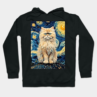 Persian Cat Breed Painting in a Van Gogh Starry Night Art Style Hoodie